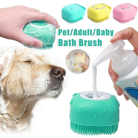 Pet Grooming Bath Brush for Dogs & Cats – Silicone Massage Shampoo Brush